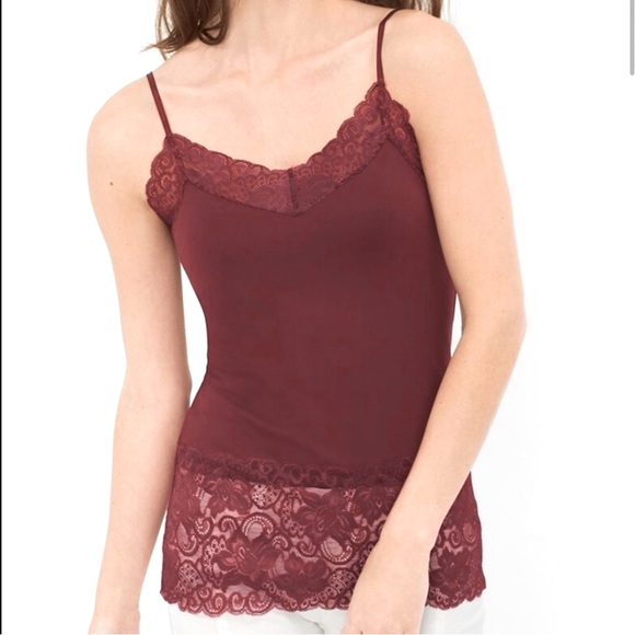 White House Black Market Tops - WHBM | Burgundy Wide Lace Cami Sz L